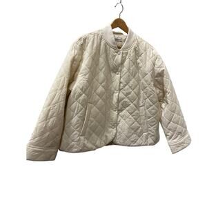 A New Day Cream Quilted Jacket Large Snap Front Lightweight NWT
